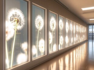蒲公英装饰的明亮走廊