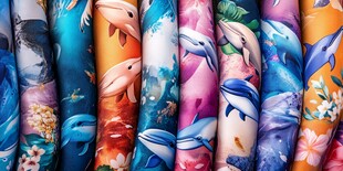 多彩海洋生物印花布料