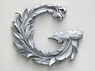 银色叶纹字母G装饰图案