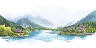 水墨山水间的静谧村落
