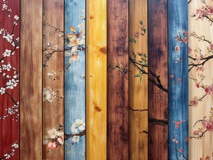 彩绘木纹墙 花卉添雅致