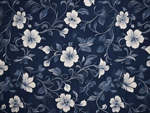 深蓝底白花复古花卉图案