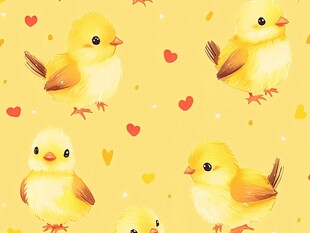 可爱小黄鸡爱心图案背景