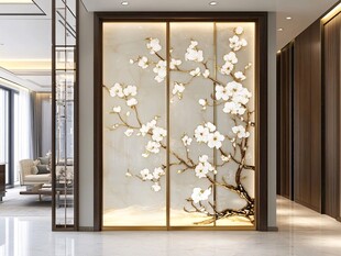 中式玉兰花艺术玄关隔断