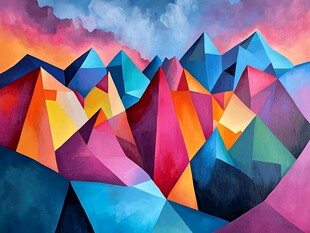 梦幻多彩几何山峰景观