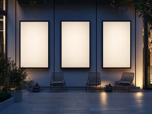 户外空白广告牌与休闲座椅