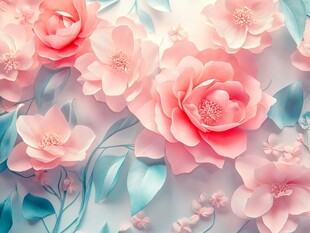 梦幻粉色花卉唯美图案