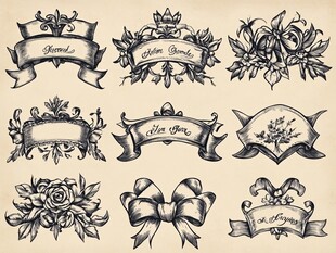 复古花卉装饰性徽章设计