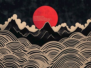 红日映山海中式意境图