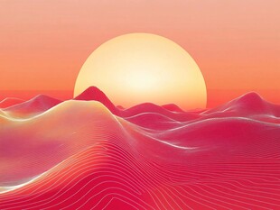 落日下的红色梦幻山脉