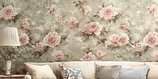 浪漫花卉壁纸装点温馨客厅