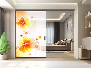 花卉图案玻璃推拉门设计