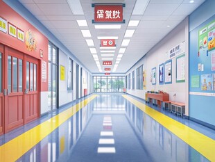学校走廊明亮整洁场景