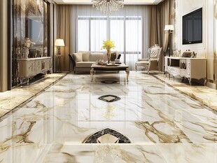 奢华客厅大理石地面效果图