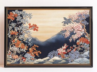 中式山水花鸟刺绣画