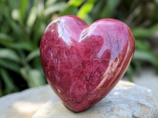 心形红纹石摆件