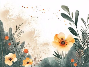 手绘花卉植物清新背景图