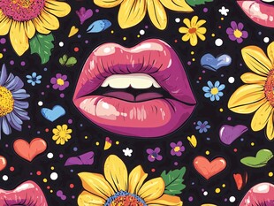 鲜艳唇花图案无缝背景