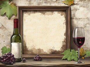 复古风葡萄酒静物框架图