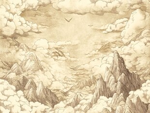 云海山峦间飞鸟景致