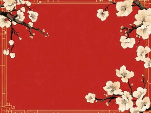 红底梅花中式边框背景图