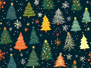 圣诞树木雪花节日图案