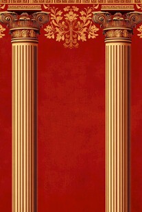 古典红底金色罗马柱背景