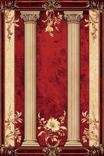 欧式古典红底立柱花纹图案
