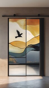 飞鸟映于艺术玻璃移门