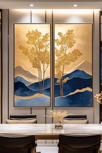 新中式客厅双幅山水装饰画