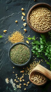 多彩谷物与新鲜香草的组合