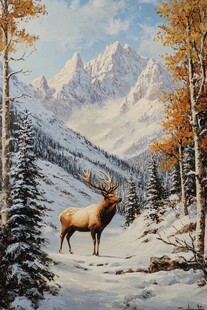 雪山林间的麋鹿