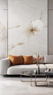 简约客厅的大理石花卉背景墙