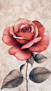 复古风手绘红玫瑰插画