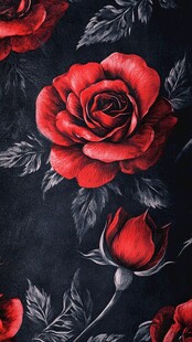 黑底红玫瑰精美花卉图案