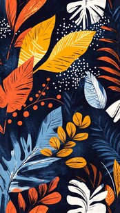 热带风情树叶花卉图案