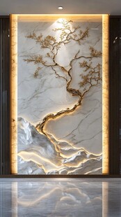 中式金枝大理石玄关背景墙