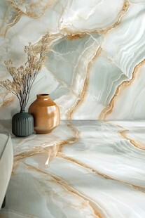 大理石背景墙与装饰花瓶