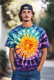 男士穿绚丽扎染T恤