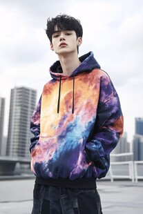 潮流扎染连帽卫衣男士穿搭