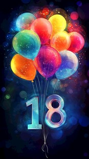 18岁生日彩色气球梦幻图景