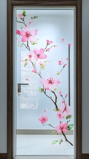 粉色桃花玻璃门装饰图