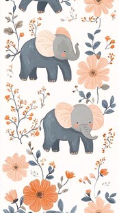 可爱小象花卉图案设计