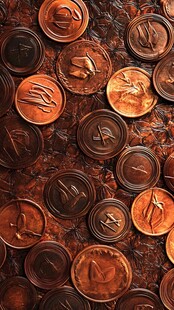 古铜色硬币堆叠纹理画面