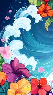 海浪繁花 梦幻海洋花卉图景