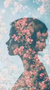 花影交织的女性侧影