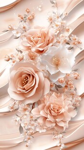 浪漫粉花绽放于柔滑绸缎