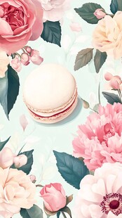 粉色花卉中的马卡龙甜点