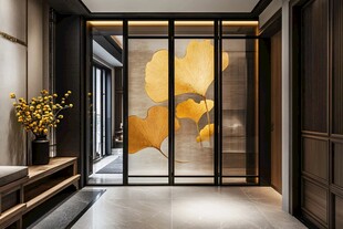 中式入户玄关 银杏叶装饰