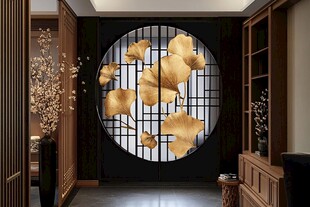 中式玄关的银杏叶艺术装饰